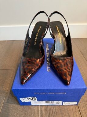 Stuart Weitzman Leopard Print Patent Slingback Pumps - Brown Black